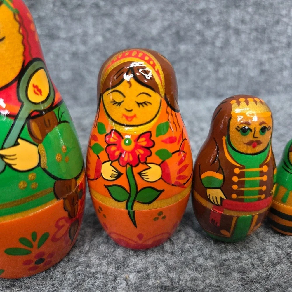 Vintage Belarus Fairy Tale 7pc Matryoshka Nesting Doll The Little Scarlet Flower